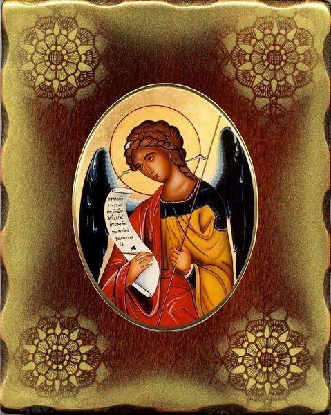 Immagine di Arcangelo Gabriele Icona in Porcellana su tavola dorata cm 15x20x2,5 (5,9x7,9x1,0 inch) da muro e da tavolo