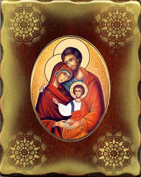 Immagine di Icona Sacra Famiglia 15x20 cm porcellana e legno