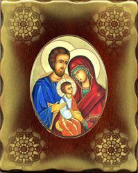 Immagine di Sacra Famiglia Icona in Porcellana su tavola dorata cm 15x20x2,5 (5,9x7,9x1,0 inch) da muro e da tavolo