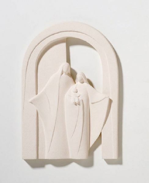 Imagen de Sagrada Familia Pórtico cm 29 (11,4 inch) Estatua Pesebre bajorrelieve en arcilla refractaria blanca Cerámica Centro Ave Loppiano