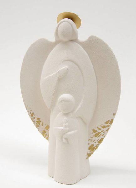 Imagen de Ángel del Corazón Mon Ami Gold cm 20 (7,9 inch) Escultura en arcilla refractaria blanca Cerámica Centro Ave Loppiano