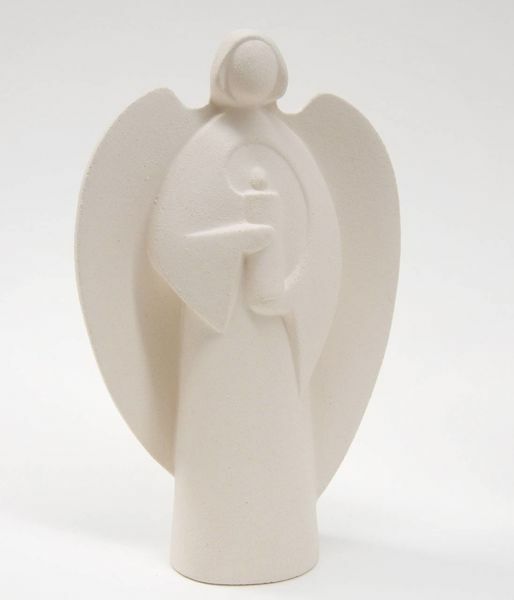 Picture of Angel of the Light with Candle cm 18 (7,1 inch) Sculpture in white refractory clay Ceramica Centro Ave Loppiano