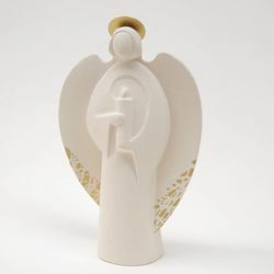 Picture of Angel of the Light with Candle Gold cm 19,5 (7,7 inch) Sculpture in white refractory clay Ceramica Centro Ave Loppiano