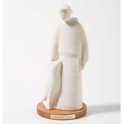 Picture of Saint Francis on wooden board cm 16 (6,3 inch) Sculpture in white refractory clay Ceramica Centro Ave Loppiano