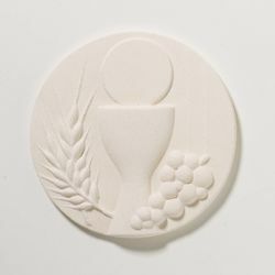 Immagine di Tondo Prima Comunione cm 11 (4,3 inch) Scultura in argilla refrattaria bianca Ceramica Centro Ave Loppiano
