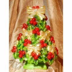 Picture of Christmas Candle Green Holly with Stones