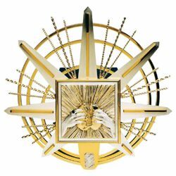 Picture of Wall mounted Tabernacle cm 50x50 (19,7x19,7 inch) Cross and Rays of Light bicolour brass for Church