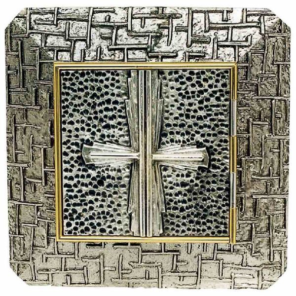 Immagine di Tabernacolo grande da incasso a muro cm 35x35 (13,8x13,8 inch) Croce in ottone Ciborio eucaristico da parete Chiesa