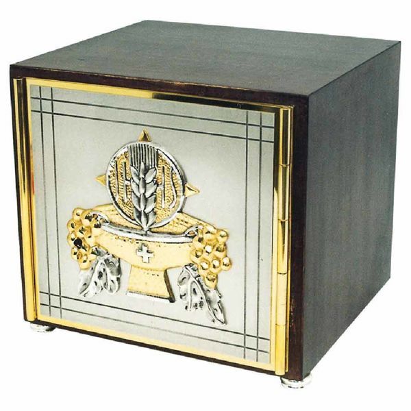 Imagen de Sagrario de mesa cm 25x23x23 (9,8x9,1x9,1 inch) Uvas y Espigas de madera y latón para Altar Iglesia