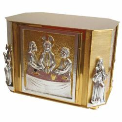 Immagine di Tabernacolo da Mensa cm 32x21x23 (12,6x8,3x9,1 inch) Cena di Emmaus in ottone bicolore Ciborio eucaristico da Altare Chiesa