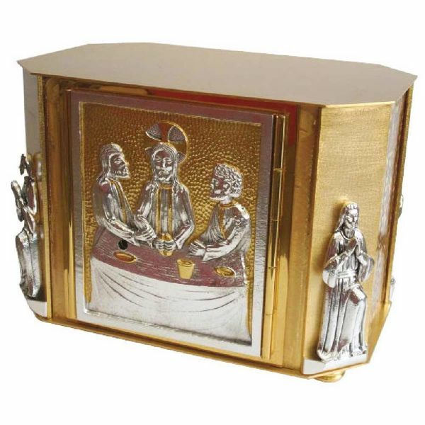 Picture of Catholic Tabernacle bicolor brass H. 32 cm (12,6 inch) Supper at Emmaus 