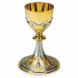 Picture of Liturgical Chalice H. cm 20 (7,9 inch) Lilies Ears of Corn and Fire of the Holy Spirit bicolour brass for Holy Mass Sacramental Wine