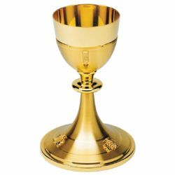 Picture of Liturgical Chalice H. cm 20 (7,9 inch) Grapes and Ears of Corn brass for Holy Mass Sacramental Wine