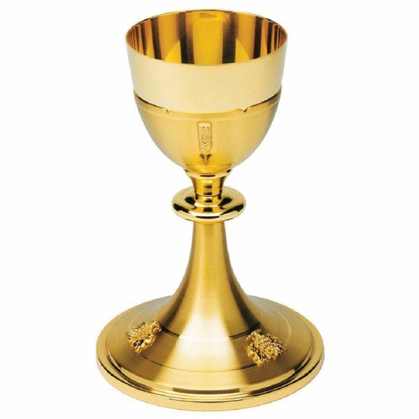 Picture of Liturgical Chalice H. cm 20 (7,9 inch) Grapes and Ears of Corn brass for Holy Mass Sacramental Wine