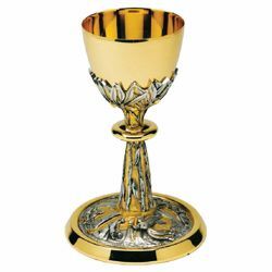 Picture of Liturgical Chalice H. cm 20 (7,9 inch) Olive Trees and Garden of Gethsemane bicolour brass for Holy Mass Sacramental Wine