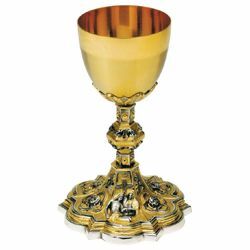 Picture of Liturgical Chalice H. cm 20 (7,9 inch) Passion of Christ bicolour brass for Holy Mass Sacramental Wine