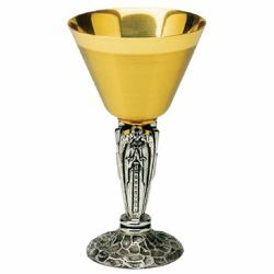 Picture of Low liturgical Chalice H. cm 16 (6,3 inch) Angels brass for Holy Mass Sacramental Wine