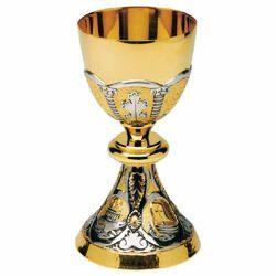 Picture of Liturgical Chalice H. cm 20 (7,9 inch) religious Symbols bicolour brass for Holy Mass Sacramental Wine