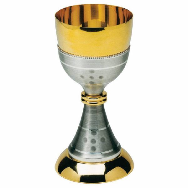 Picture of Liturgical Chalice H. cm 18 (7,1 inch) gold and silver finish hammered brass for Holy Mass Sacramental Wine