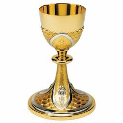 Picture of Liturgical Chalice H. cm 20 (7,9 inch) Lilies bicolour brass for Holy Mass Sacramental Wine