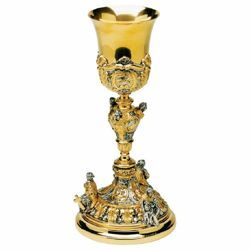 Imagen de Cáliz eucarístico alto H. cm 28 (11,0 inch) Virtudes Teologales de plata 800/1000 para Vino Sacramental Santa Misa