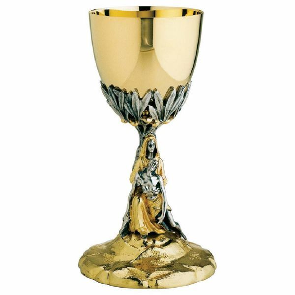 Imagen de Cáliz eucarístico H. cm 20 (7,9 inch) Deposición y Hojas de Olivo de latón para Vino Sacramental Santa Misa