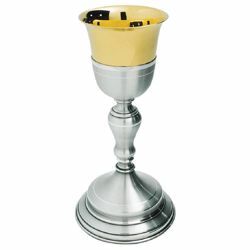 Picture of Tall Liturgical Chalice H. cm 26 (10,2 inch) smooth and satin finish satin brass for Holy Mass Sacramental Wine