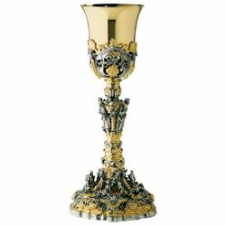 Imagen de Cáliz eucarístico alto H. cm 28 (11,0 inch) Uvas Belén y Navidad de plata 800/1000 para Vino Sacramental Santa Misa