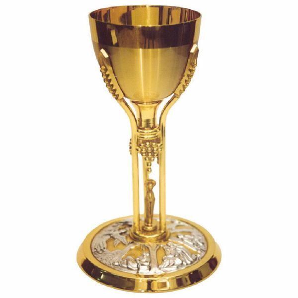 Picture of Tall Liturgical Chalice H. cm 23 (9,1 inch) Garden of Gethsemane brass for Holy Mass Sacramental Wine