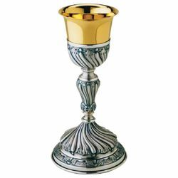 Imagen de Cáliz eucarístico alto H. cm 26 (10,2 inch) estilo Barroco cincelado de plata 800/1000 para Vino Sacramental Santa Misa