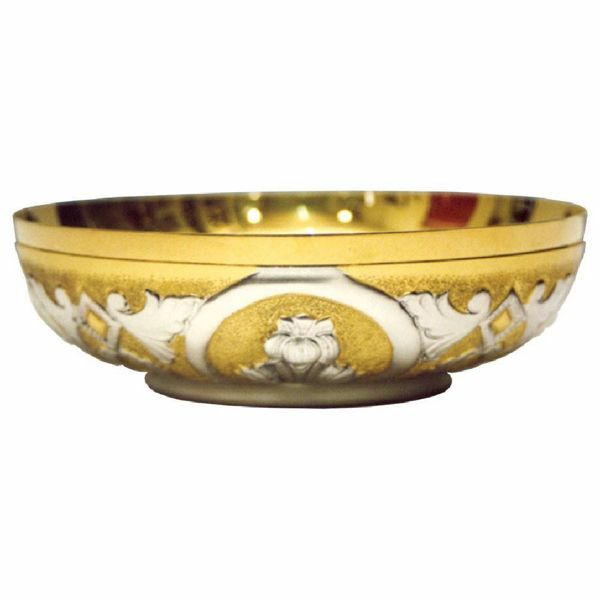 Picture of Eucharistic Paten Diam. cm 15 (5,9 inch) Lilies bicolour brass for Holy Mass Liturgy in Church