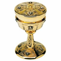 Picture of Large cup Liturgical Ciborium Diam. cm 14 (5,5 inch) Cherubs bicolour brass Catholic Church vessel with lid for Holy Mass