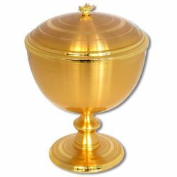 Picture of Large cup Liturgical Ciborium Diam. cm 20 (7,9 inch) gold plated brass Catholic Church vessel with lid for Holy Mass
