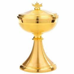 Picture of Liturgical Ciborium Diam. cm 10 (3,9 inch) with satin band bicolour brass Catholic Church vessel with lid for Holy Mass