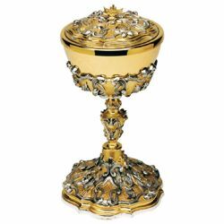 Picture of Large cup Liturgical Ciborium Diam. cm 13 (5,1 inch) Miracles bicolour brass Catholic Church vessel with lid for Holy Mass