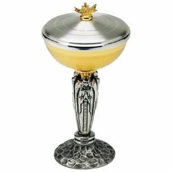 Picture of Liturgical Ciborium Diam. cm 10 (3,9 inch) silver Angels bicolour brass Catholic Church vessel with lid for Holy Mass