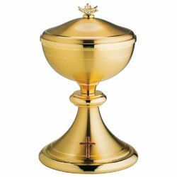 Picture of Liturgical Ciborium Diam. cm 12 (4,7 inch) enamel Cross bicolour brass Catholic Church vessel with lid for Holy Mass