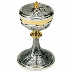 Picture of Liturgical Ciborium Diam. cm 12 (4,7 inch) religious Symbols bicolour brass Catholic Church vessel with lid for Holy Mass
