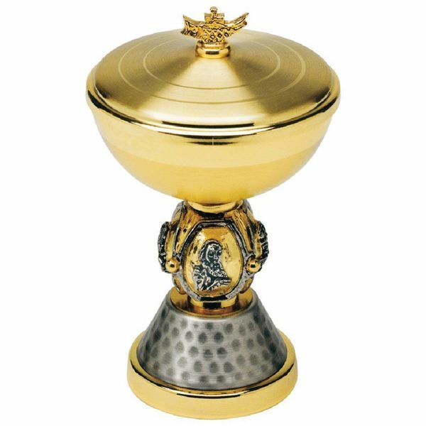 Picture of Liturgical Ciborium Diam. cm 10 (3,9 inch) Evangelists bicolour brass Catholic Church vessel with lid for Holy Mass