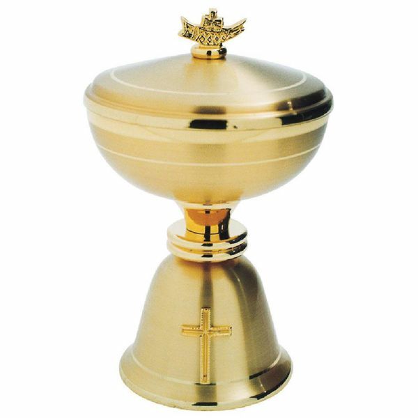 Picture of Liturgical Ciborium Diam. cm 10 (3,9 inch) golden Cross bicolour brass Catholic Church vessel with lid for Holy Mass