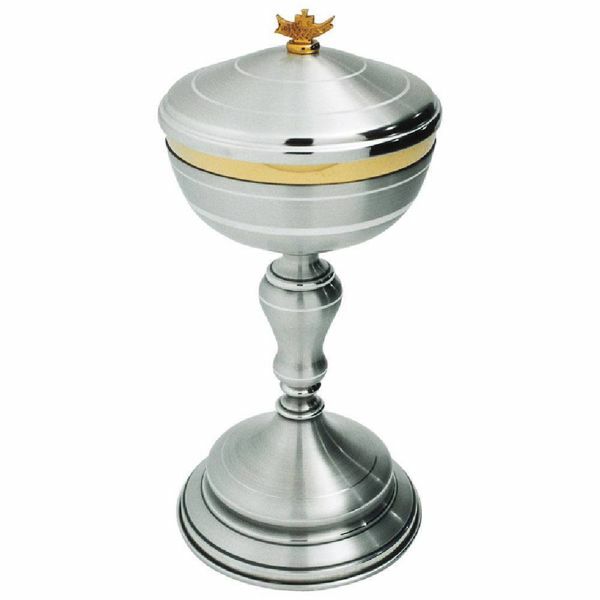 Picture of Liturgical Ciborium Diam. cm 12 (4,7 inch) classic style bicolour brass Catholic Church vessel with lid for Holy Mass