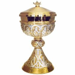 Picture of Liturgical Ciborium Diam. cm 12 (4,7 inch) Evangelists and Apostles 800/1.000 silver Catholic Church vessel with lid for Holy Mass