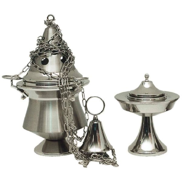 Picture of Satin Thurible and incense Boat 4 chains H. 21 cm (8,3 inch)