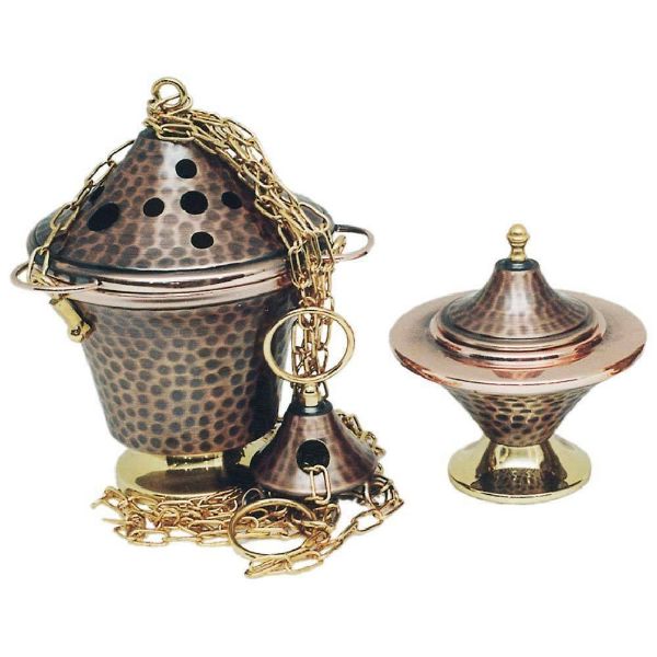 Picture of Hammered Thurible and incense Boat 4 chains H. 17 cm (6,7 inch)
