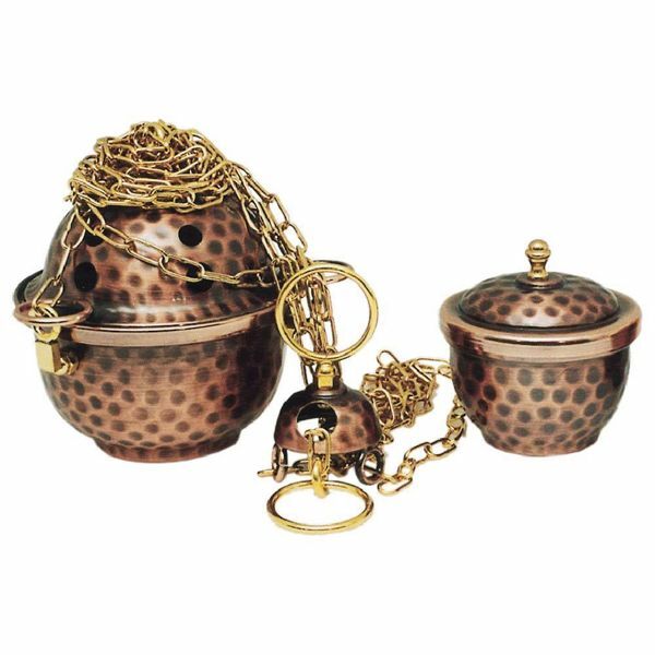 Picture of Thurible and incense Boat 4 chains H. cm 11 (4,3 inch) for small communities brass liturgical Censer for Churches