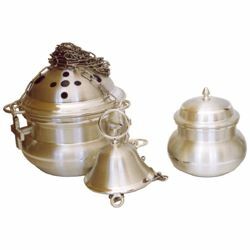 Picture of Thurible and incense Boat 4 chains H. cm 14 (5,5 inch) brass liturgical Censer for Churches