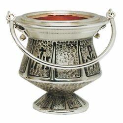 Picture of Holy Water Vat H. cm 13 (5,1 inch) IHS and Pax symbols brass Liturgical Aspersorium Bucket Pot