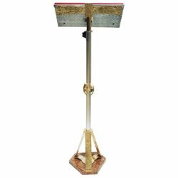 Picture of Standing Lectern for Churches adjustable height H. cm 110 (43,3 inch) on red marble base bicolour brass Missal Bible Column Stand