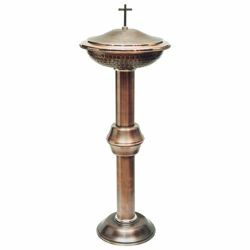Picture of Portable Baptismal Font for Churches H. cm 120 (47,2 inch) Cross satin brass Column Standing Basin Bowl for Baptism by affusion