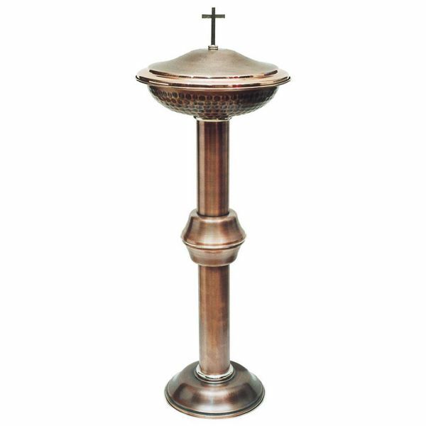 Imagen de Pila Bautismal de pie portátil H. cm 120 (47,2 inch) Cruz de latón satinado Fuente columna alta de Iglesia para Bautismo por ablución